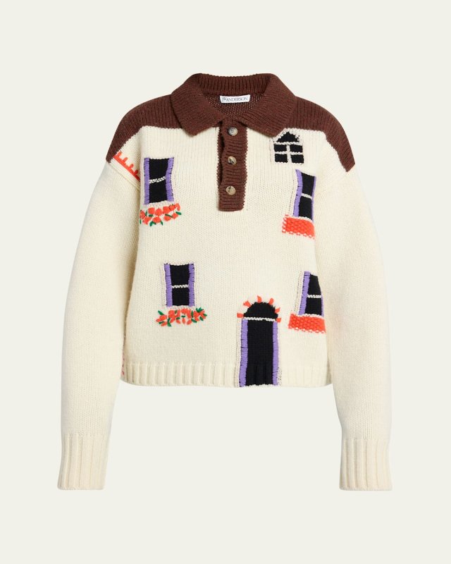 House Embroidered Polo Wool Sweater